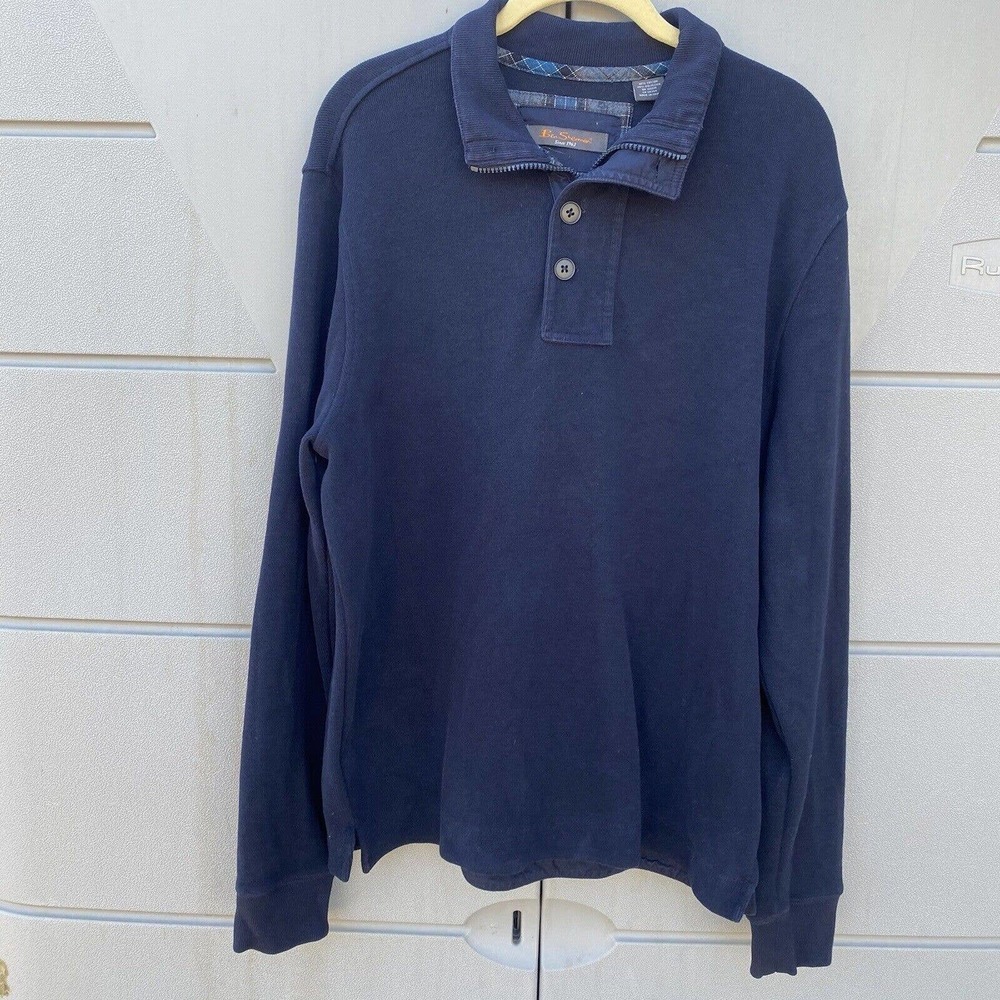 Ben Sherman Button/Zip Neck Long Sleeve Pullover Sweatshirt Sweater Size XLarge